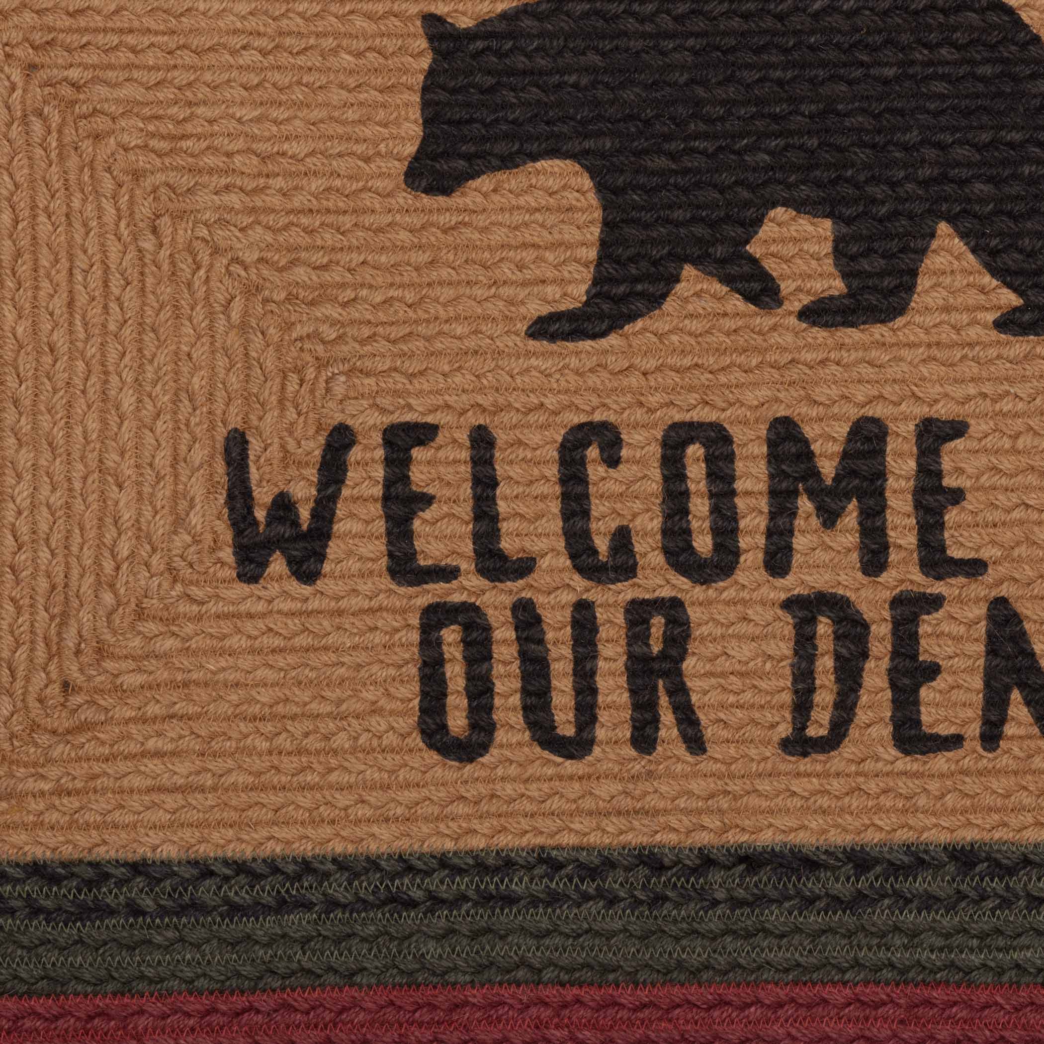 Wyatt Stenciled Bear Jute Rug Rect Welcome to Our Den with rug Pad 20x30 VHC Brands