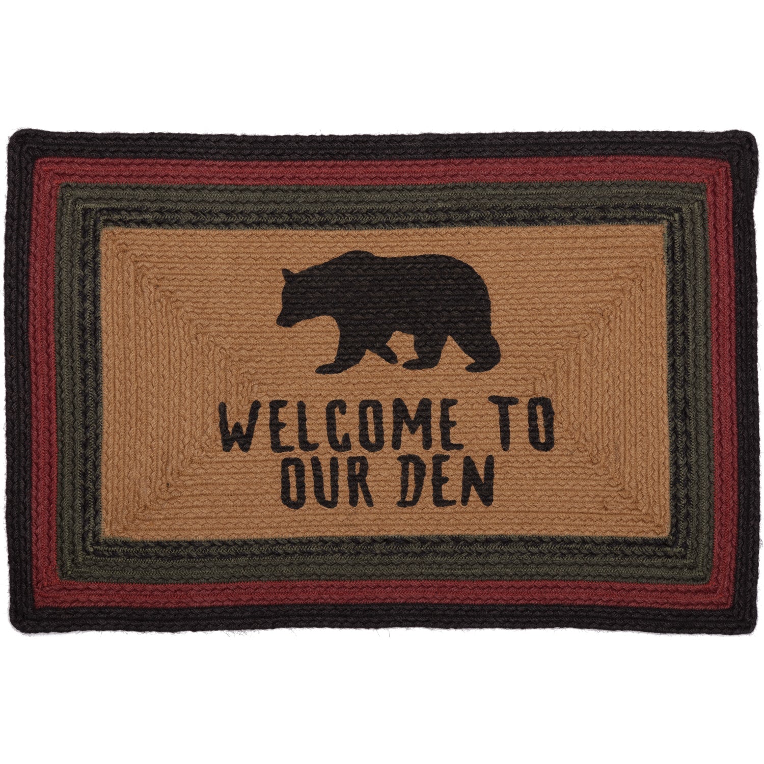 Wyatt Stenciled Bear Jute Rug Rect Welcome to Our Den with rug Pad 20x30 VHC Brands