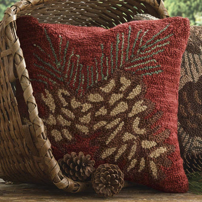 Pinecone Hooked Pillow Polyester Fill 18