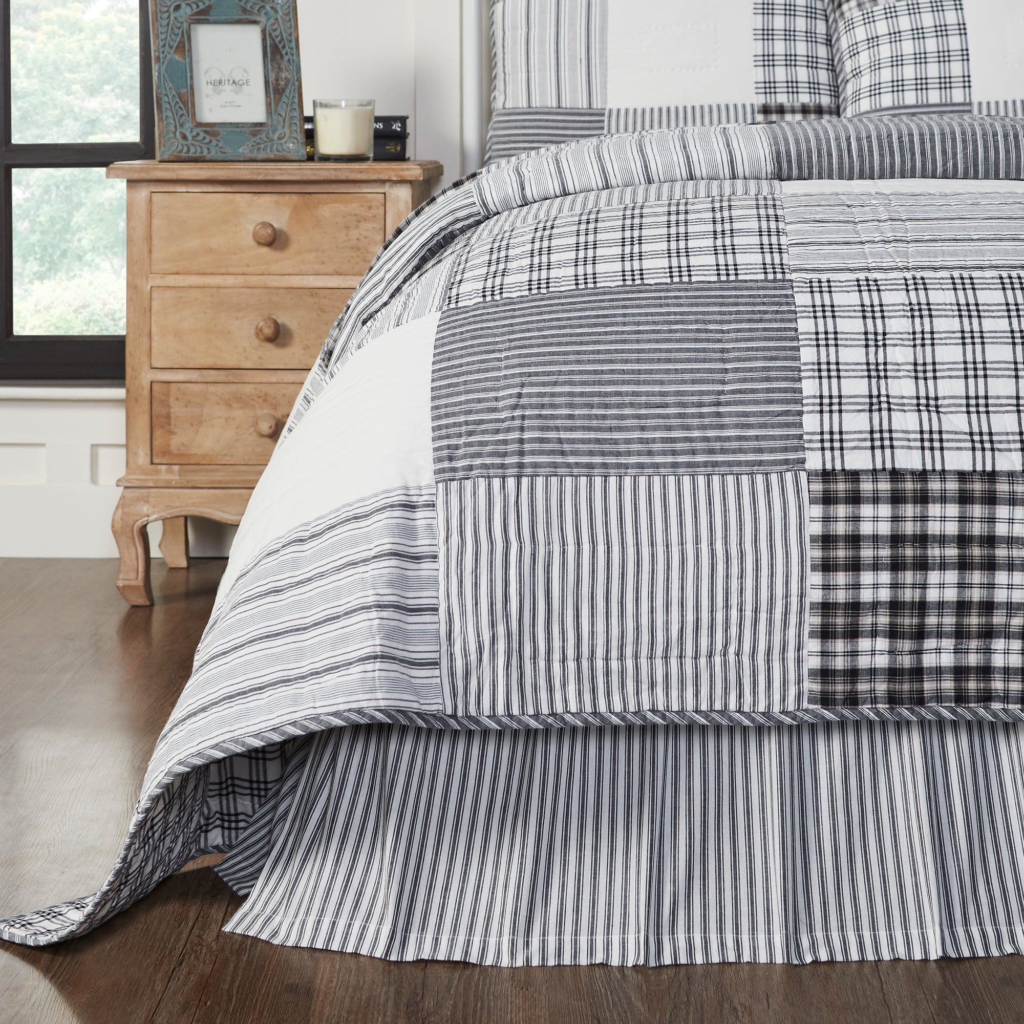 Sawyer Mill Black Ticking Stripe Queen Bed Skirt 60x80x16 VHC Brands