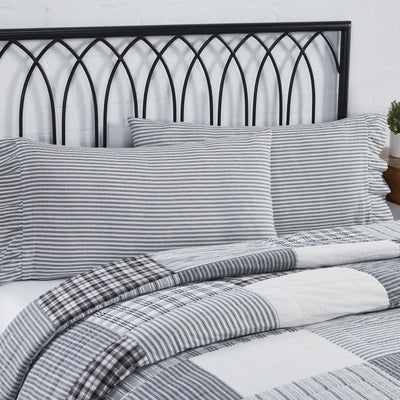 Sawyer Mill Black Ruffled Ticking Stripe King Pillow Case Set of 2 21x36+4 VHC Brands