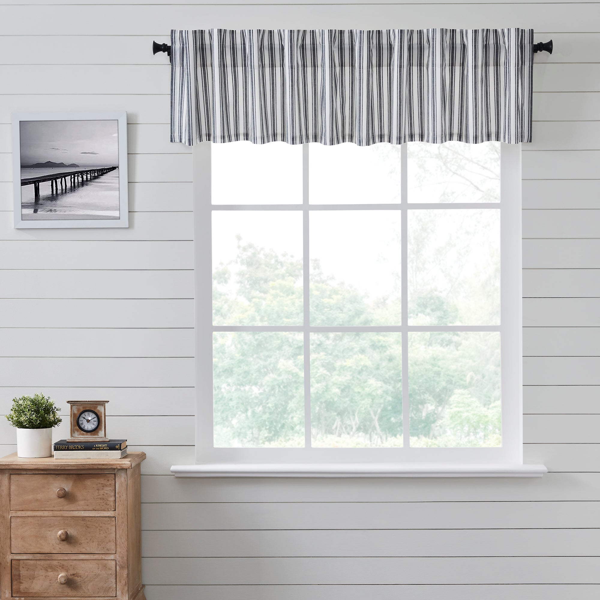 Sawyer Mill Black Ticking Stripe Valance 16x90 VHC Brands