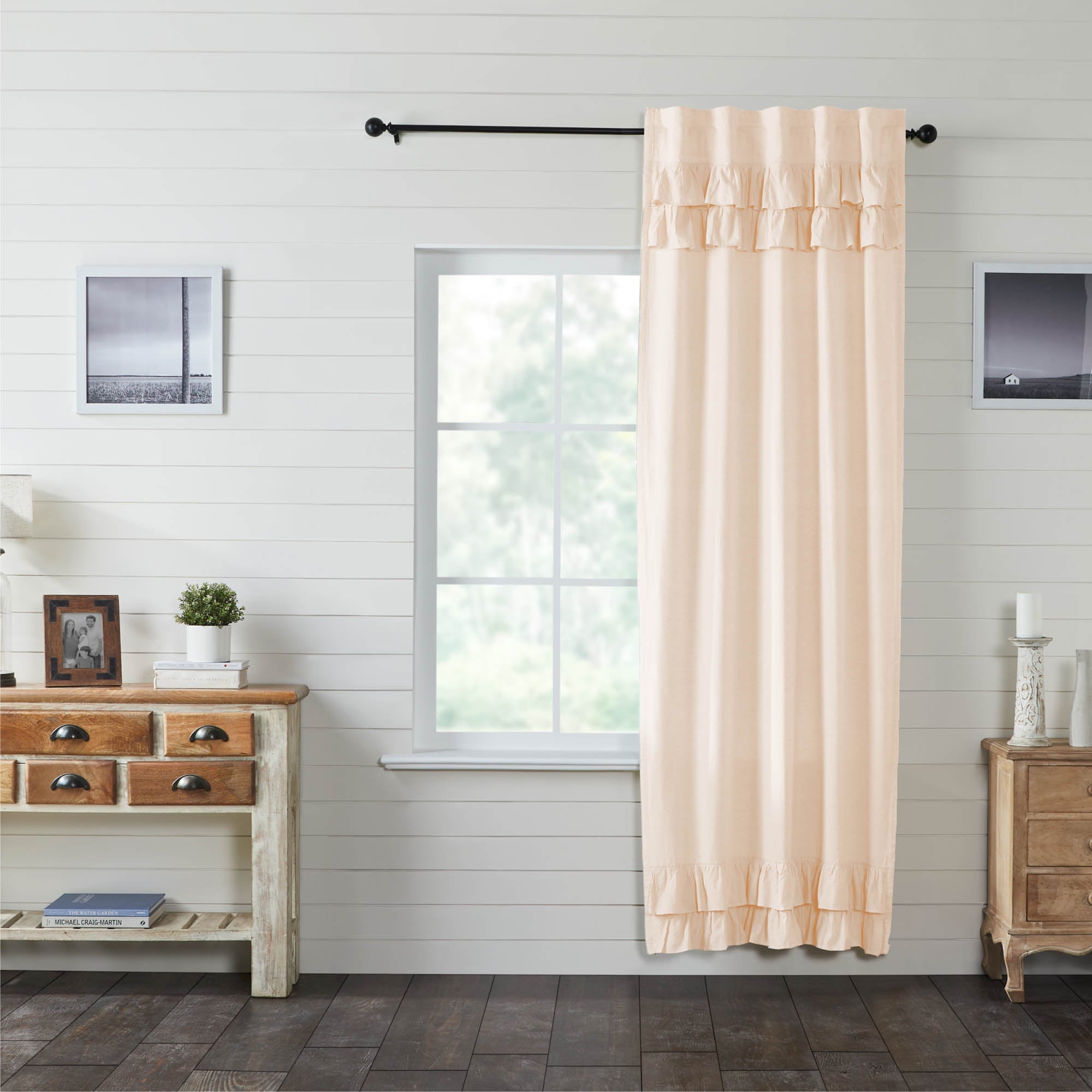 Simple Life Flax Natural Ruffled Panel Curtain 96"x40" VHC Brands