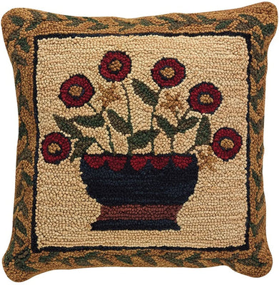 Flower Basket Hooked Pillow Set- Down Feather Fill 18