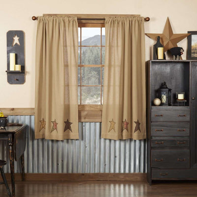 Stratton Burlap Applique Star Short Panel Curtain Set of 2