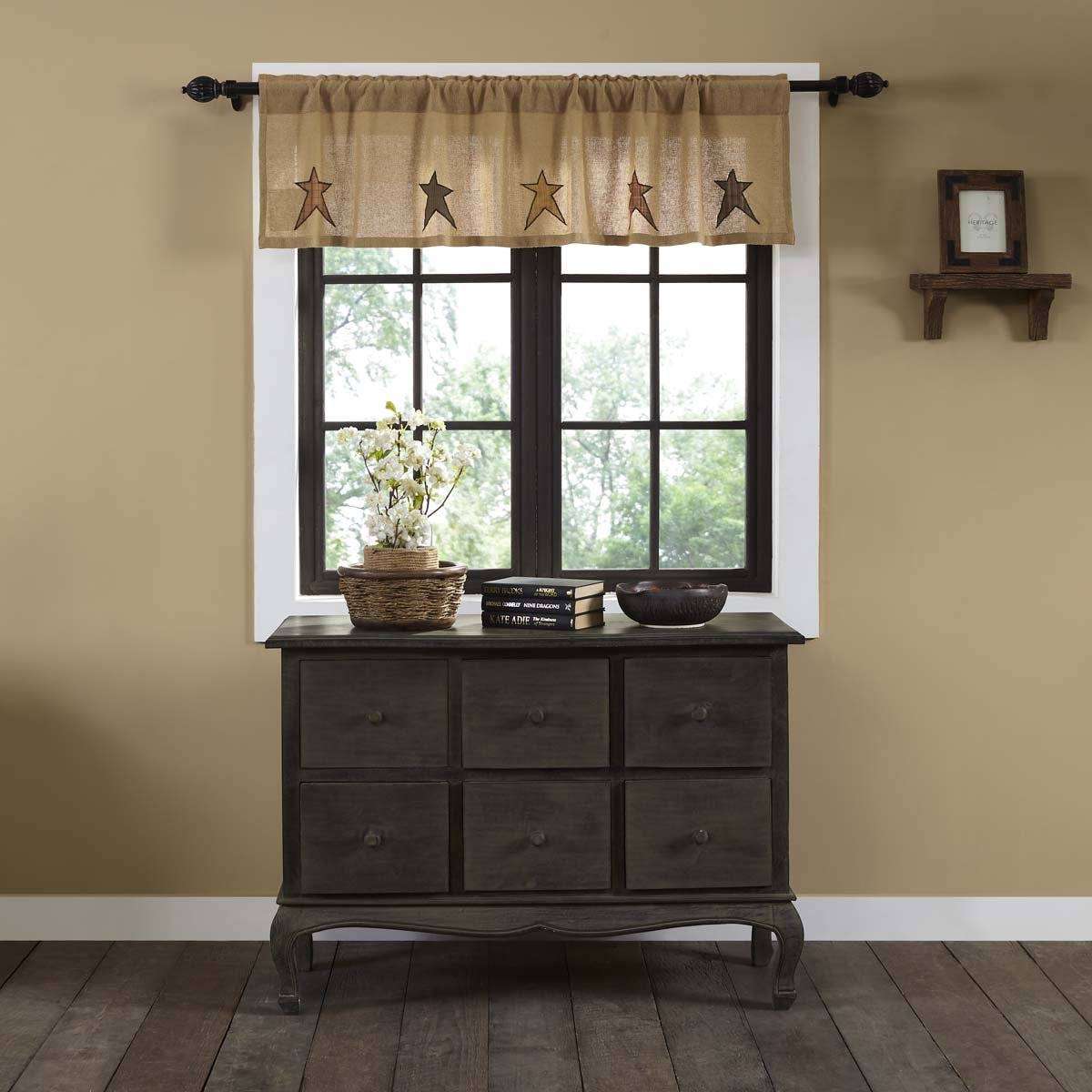 Stratton Burlap Applique Star Valance Curtain - The Fox Decor