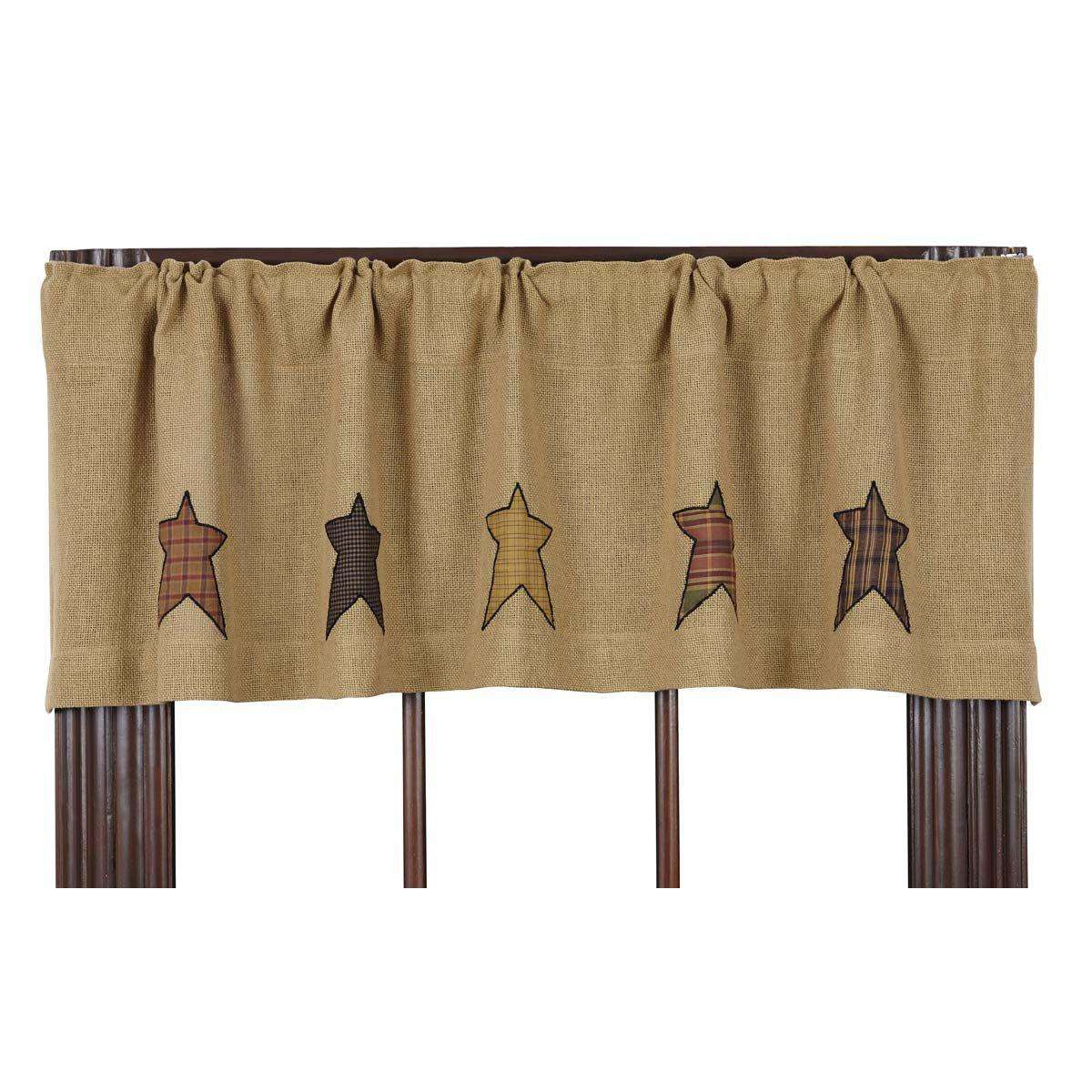 Stratton Burlap Applique Star Valance Curtain - The Fox Decor