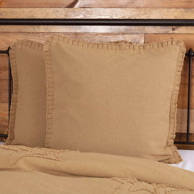Burlap Natural Fabric Euro Sham w/ Fringed Ruffle 26x26 VHC Brands