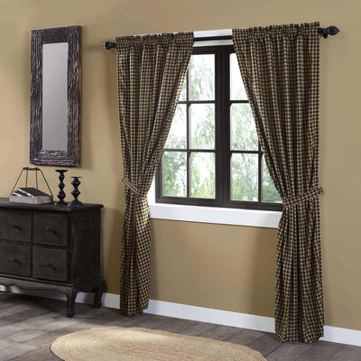 Black (Raven, Khaki) Check Scalloped Panel Curtain Set of 2