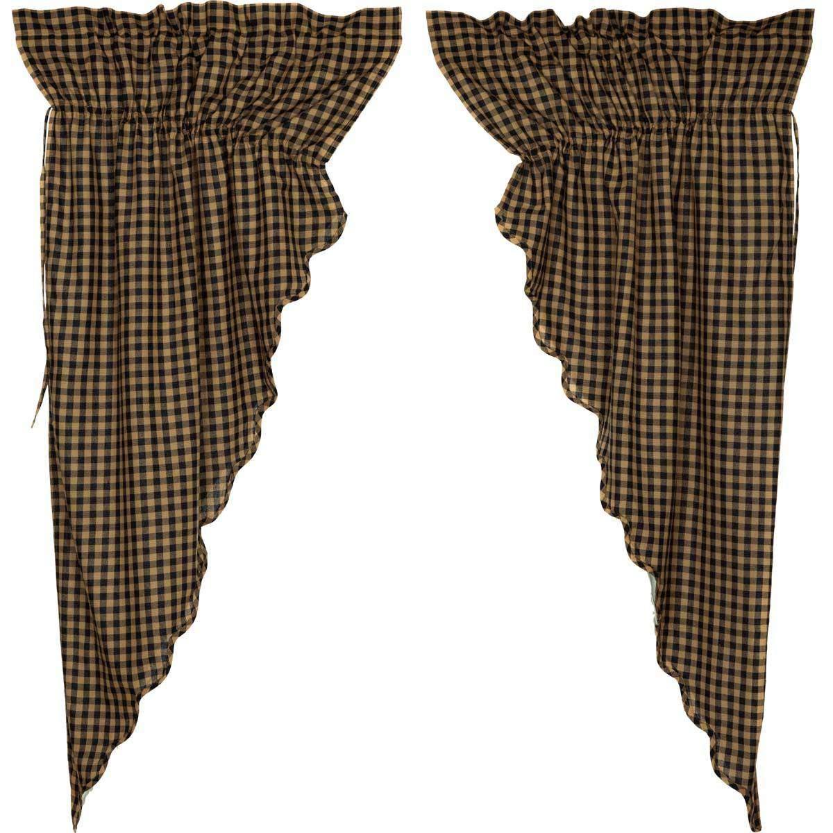 Black Check Scalloped Prairie Short Panel Curtain Set of 2 63x36x18 - The Fox Decor