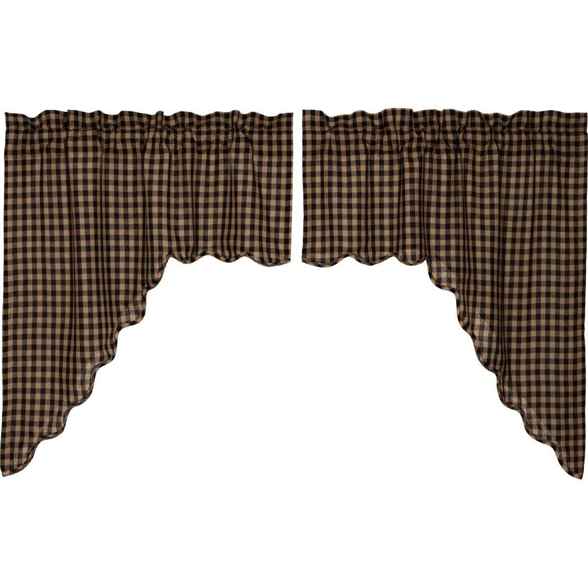 Black Check Scalloped Swag Curtain Set of 2 36x36x16 - The Fox Decor