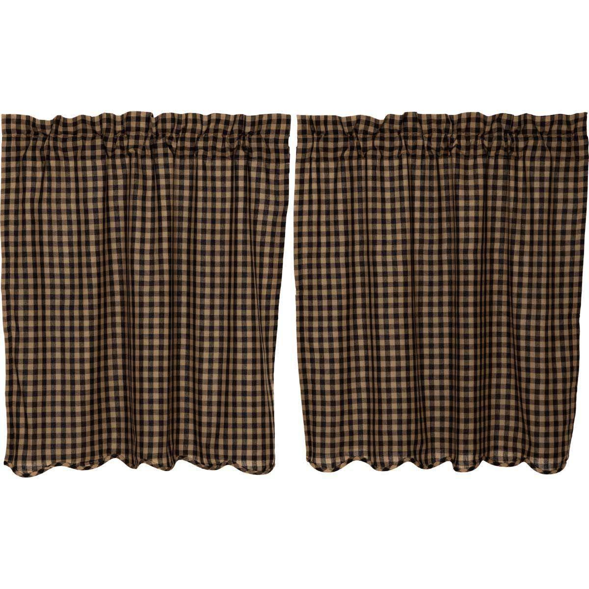 Black Check Scalloped Tier Curtain Set of 2 L36xW36 - The Fox Decor