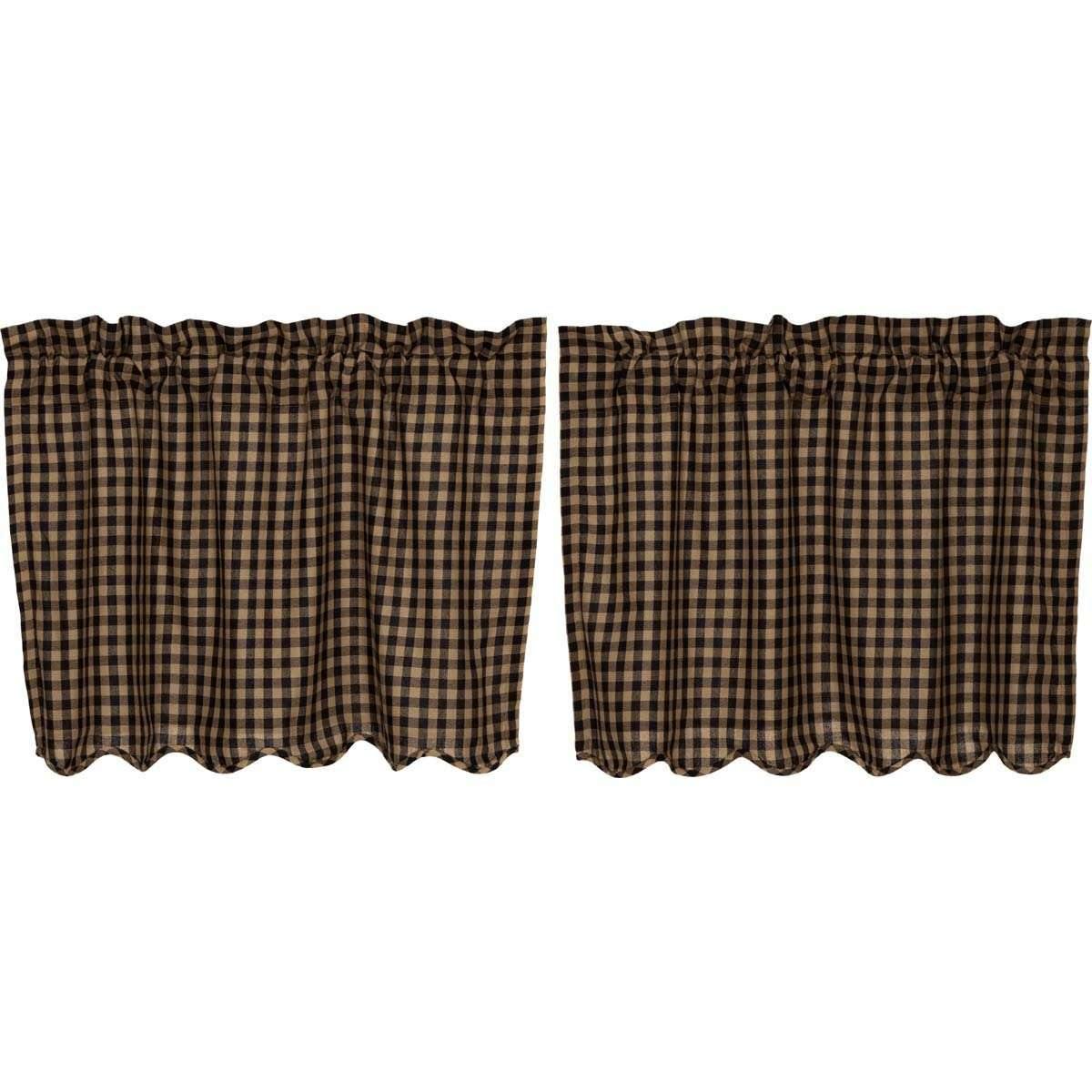 Black Check Scalloped Tier Curtain Set of 2 L24xW36 - The Fox Decor
