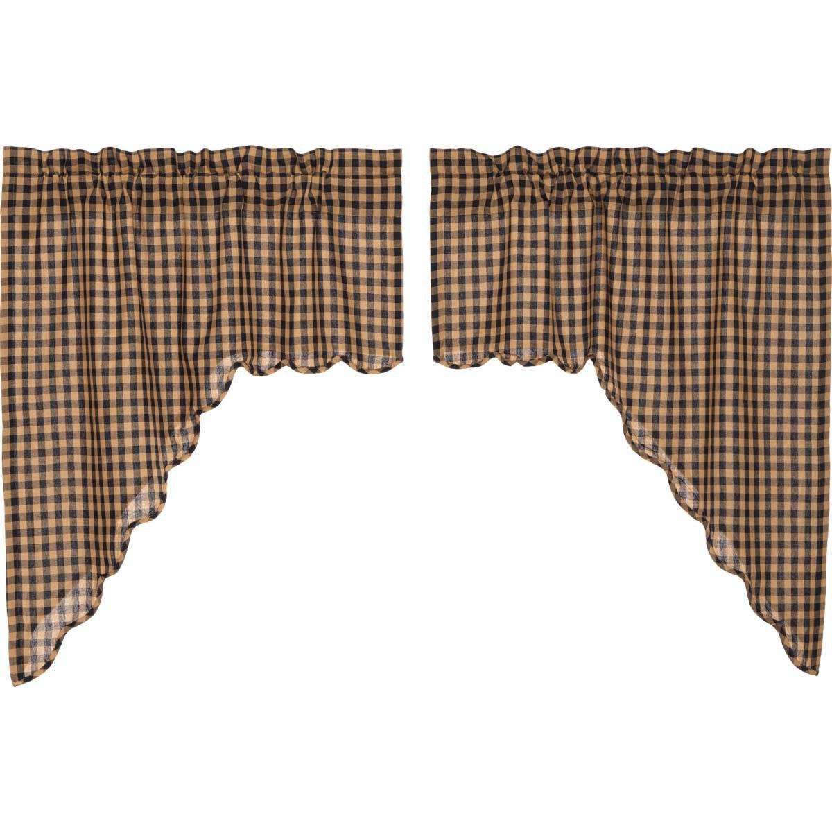 Navy Check Scalloped Swag Curtain Set 36" x 36" VHC Brands - The Fox Decor