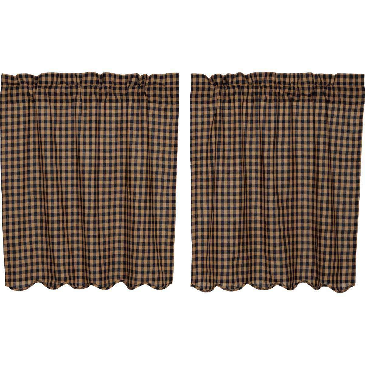 Navy Check Scalloped Tier Curtain Set of 2 L36xW36 - The Fox Decor