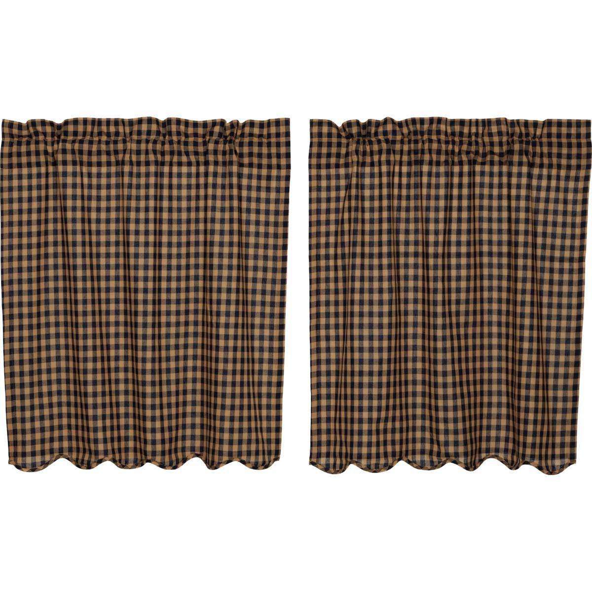 Navy Check Scalloped Tier Curtain Set VHC Brands - The Fox Decor