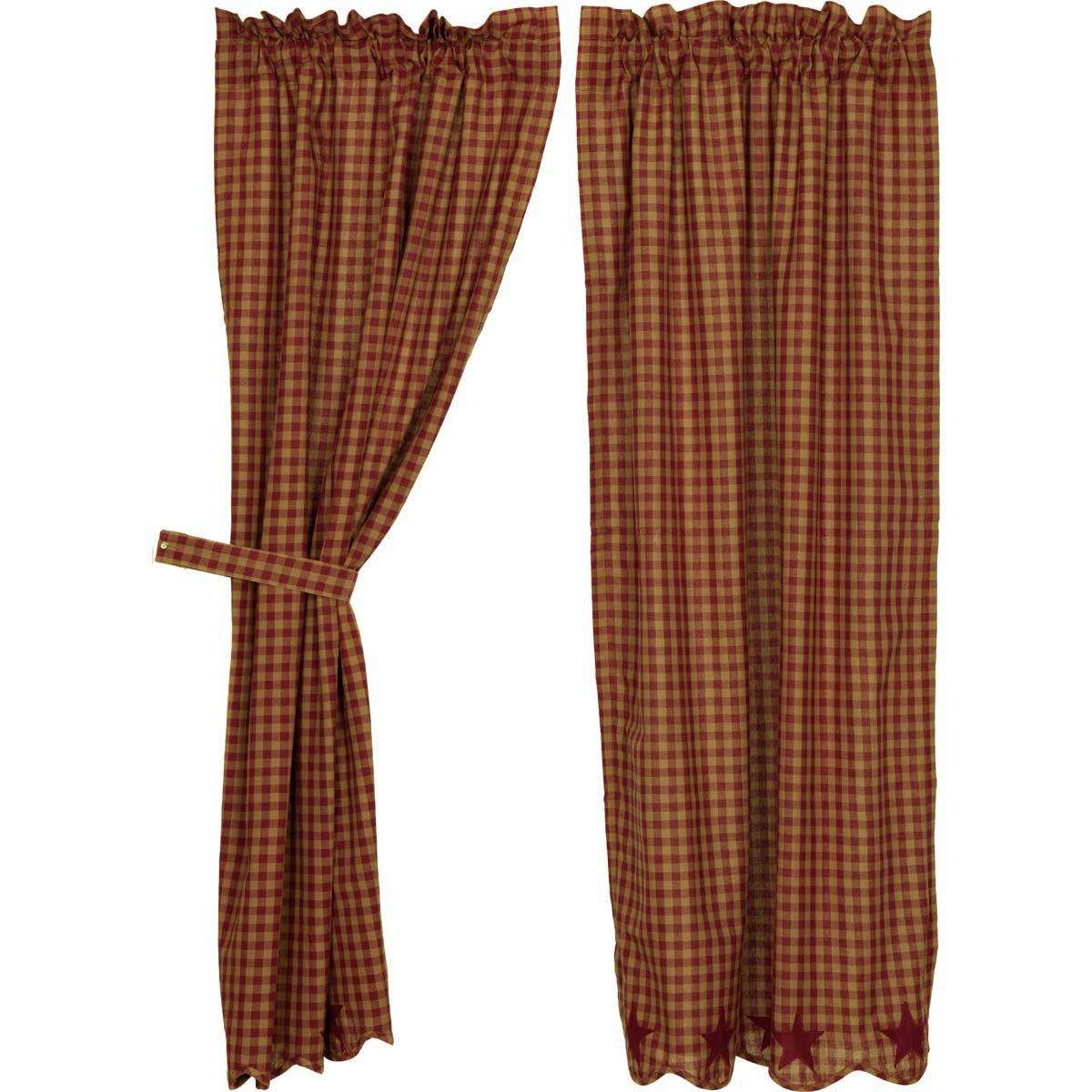 Burgundy Star Scalloped Short Panel Country Curtain Set of 2 36"x63" - The Fox Decor