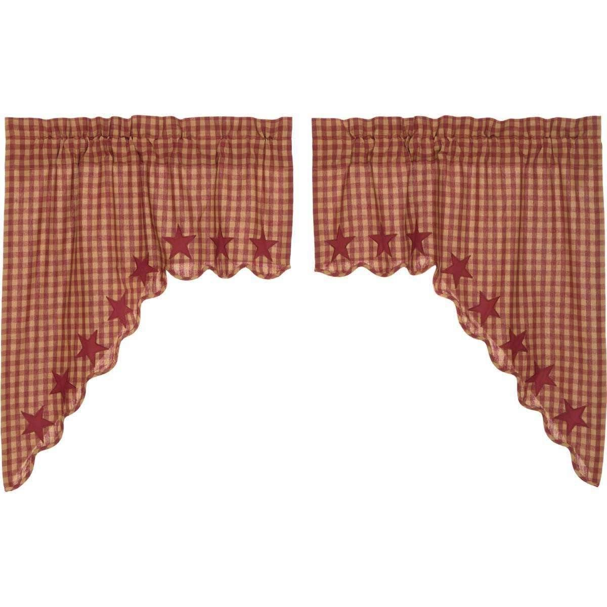 Burgundy Star Scalloped Swag Curtain Set of 2 36x36x16 - The Fox Decor