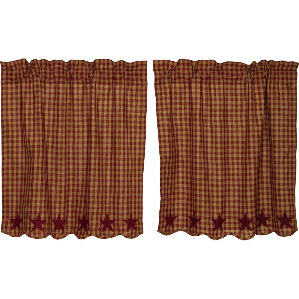 Burgundy Star Scalloped Tier Curtain Set of 2 L36xW36 - The Fox Decor