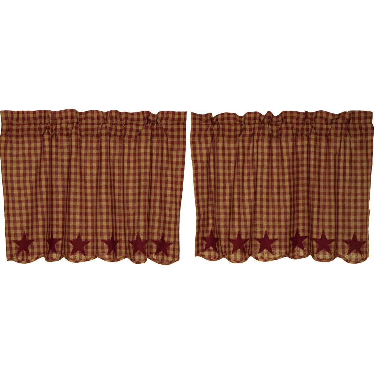 Burgundy Star Scalloped Tier Curtain Set of 2 L24xW36 - The Fox Decor
