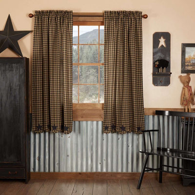 Black Star Scalloped Short Panel Country Curtain Set of 2 63x36 VHC Brands