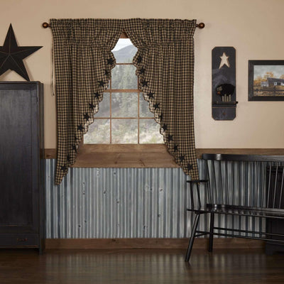 Black Star Scalloped Prairie Short Panel Curtain Set of 2 63x36x18