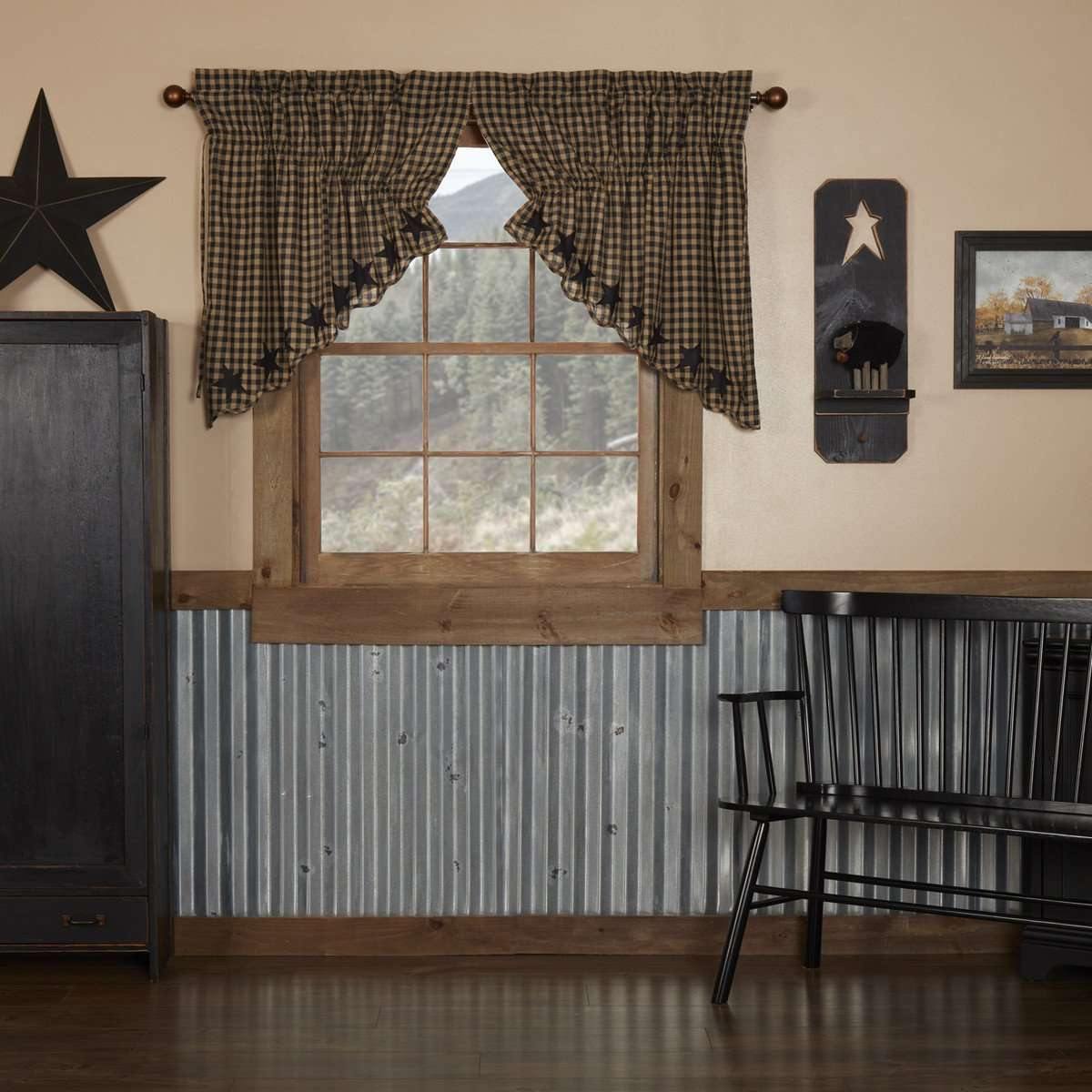 Black Star Scalloped Prairie Swag Curtain Set of 2 36x36x18 VHC Brands - The Fox Decor