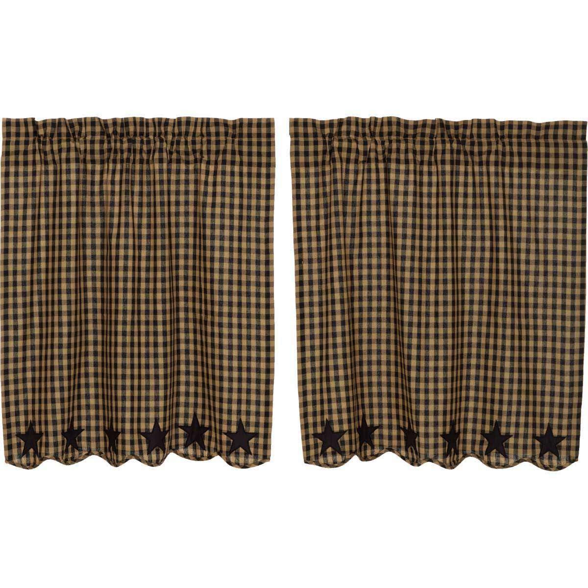 Black Star Scalloped Tier Curtain Set of 2 L36xW36 - The Fox Decor
