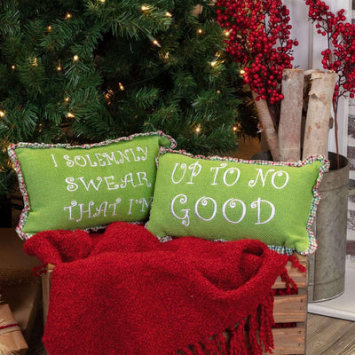 Whimsical Christmas Pillows Up To No Good Set of 2 7x13