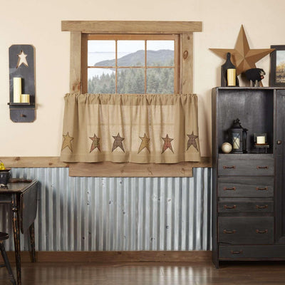 Stratton Burlap Applique Star Tier Curtain Set of 2 L24xW36