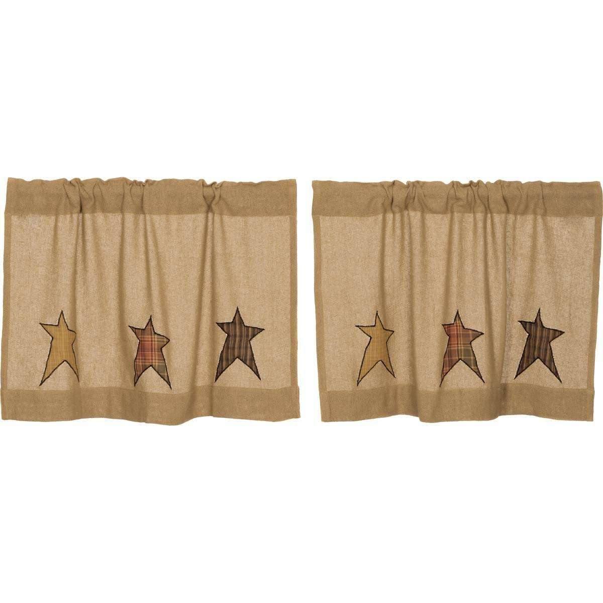 Stratton Burlap Applique Star Tier Curtain Set of 2 L24xW36 - The Fox Decor