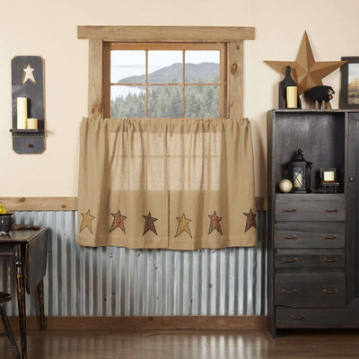 Stratton Burlap Applique Star Tier Curtain Set of 2 L36xW36