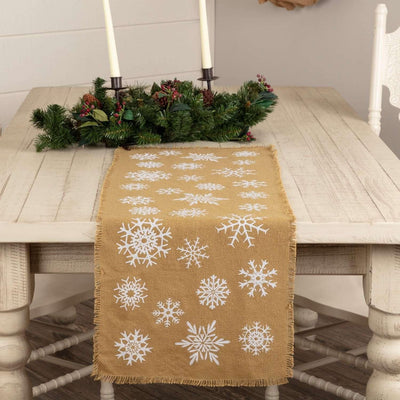 Snowflake Burlap Natural Runner 13x36 VHC Brands