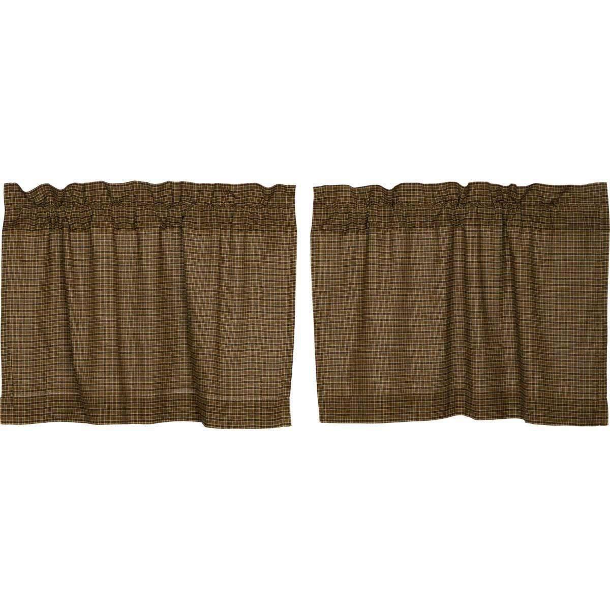 Tea Cabin Green Plaid Tier Curtain Set of 2 L24xW36 - The Fox Decor