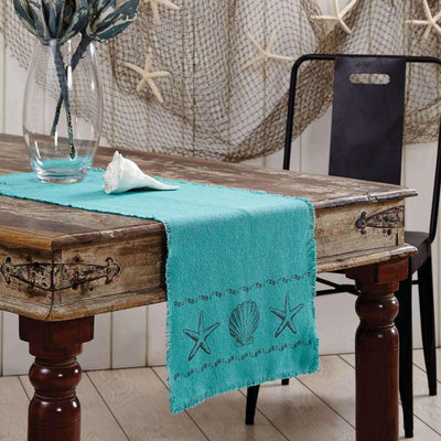 Sandy Aqua Burlap Runner 13x36 VHC Brands