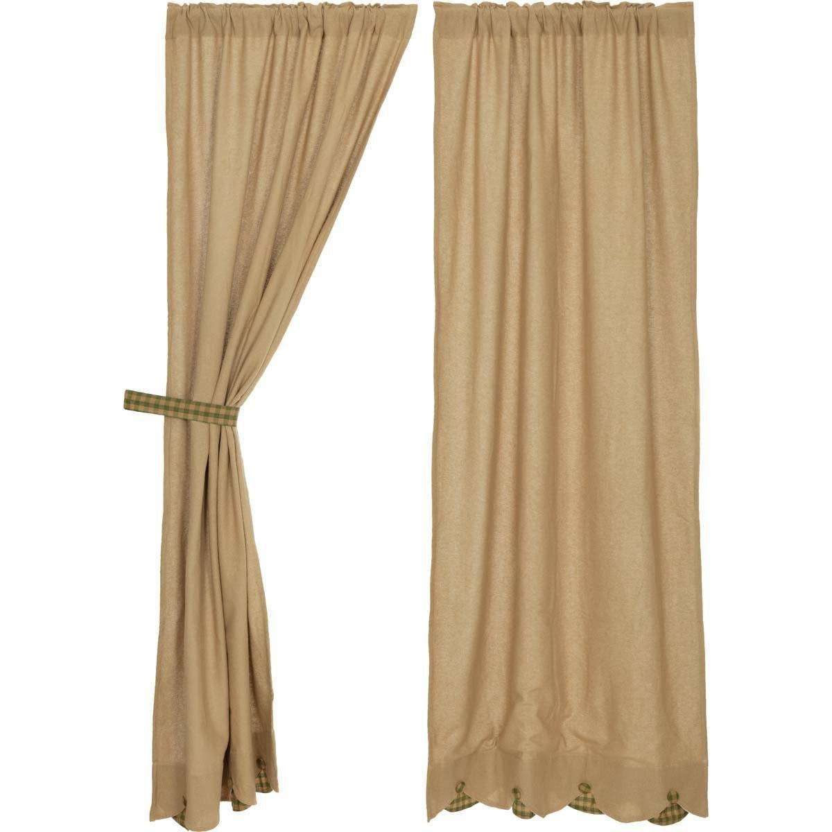 Burlap w/Green Check Scalloped Panel Curtain Set of 2 84x40 VHC Brands - The Fox Decor