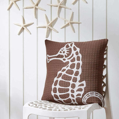 Embroidered Seahorse Pillow 18x18