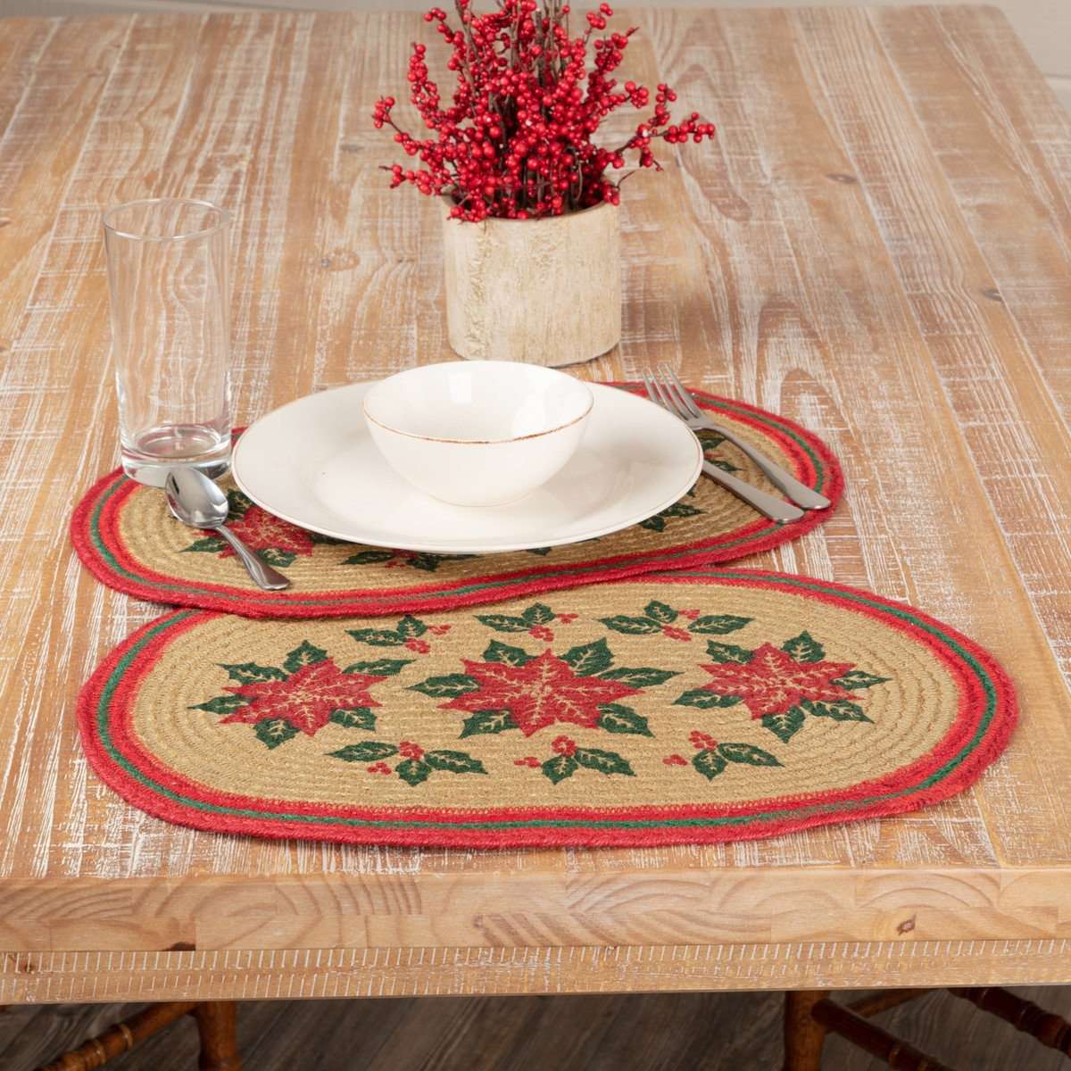 Poinsettia Jute Braided Placemat Set of 6 VHC Brands - The Fox Decor