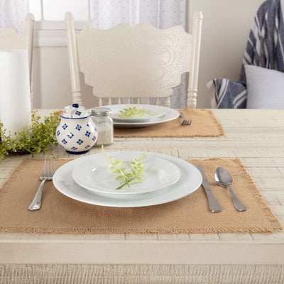 Burlap Natural/Vintage White Placemats Set of 6 Fringed