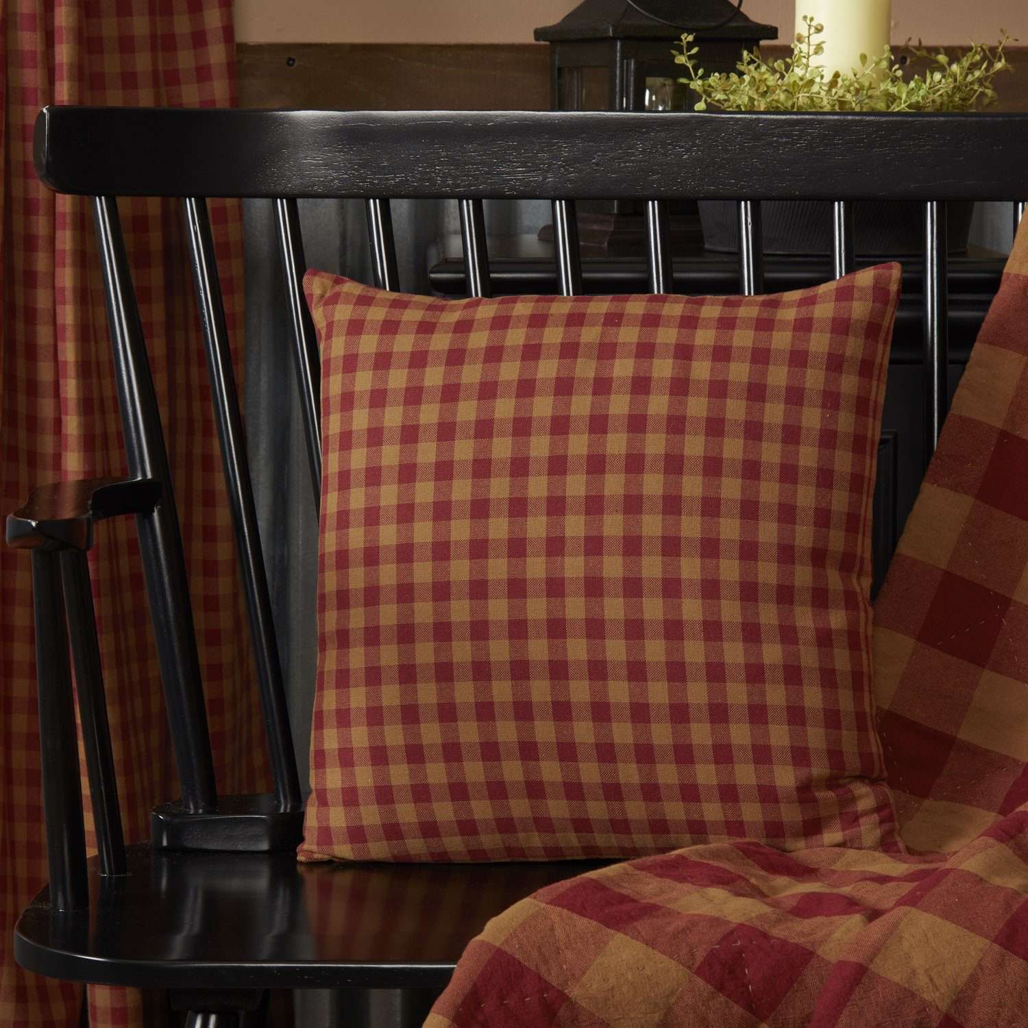 Burgundy Check Fabric Pillow 16" - The Fox Decor