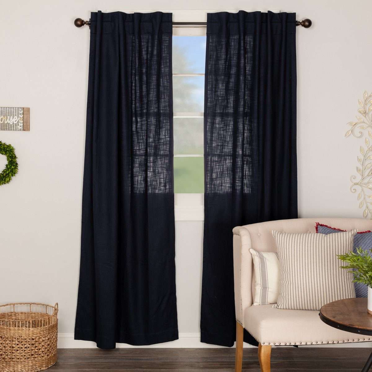 Regina Navy Panel Curtain Set of 2 84"x40" VHC Brands - The Fox Decor