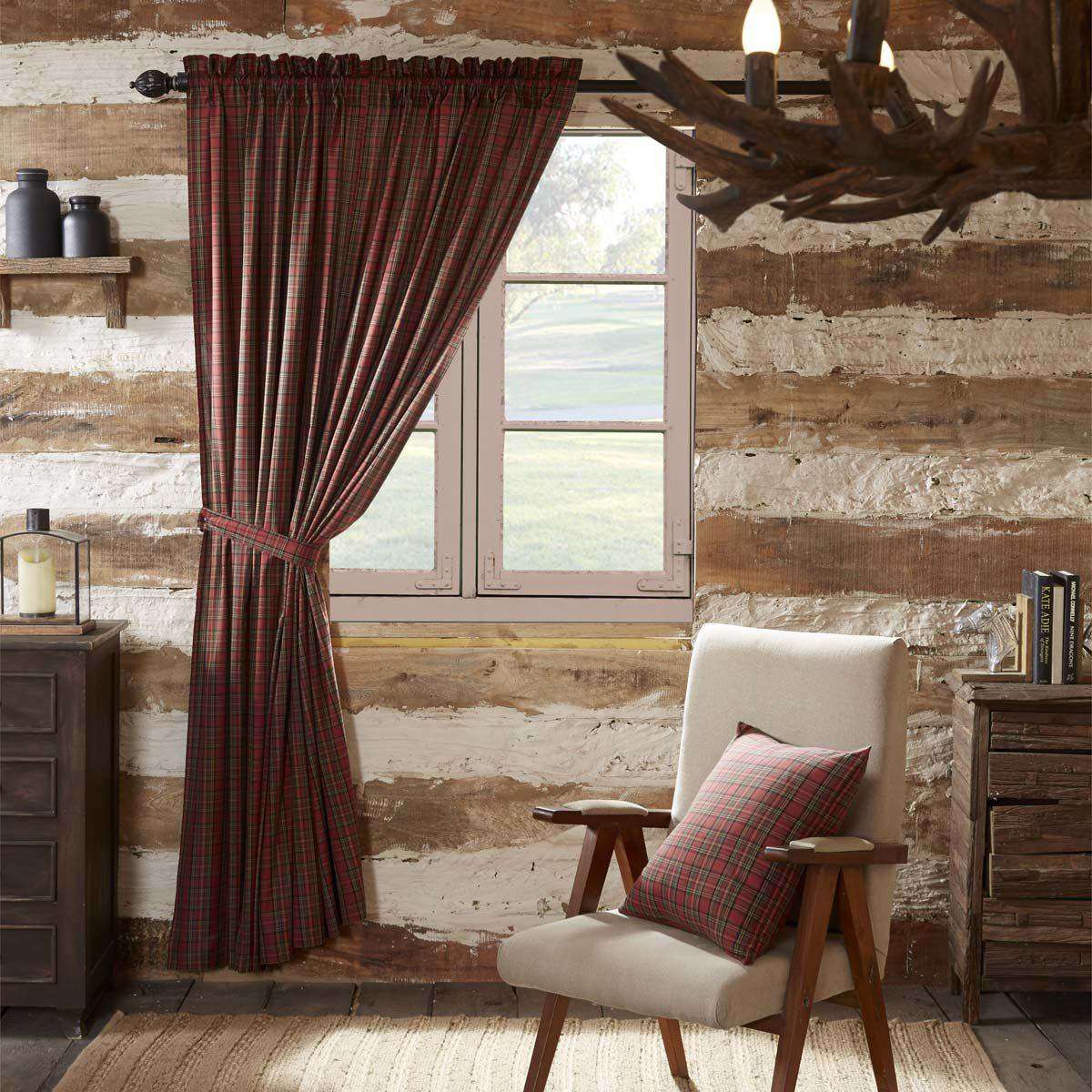 Tartan Red Plaid Panel Country Curtain Set of 2 84"x40" - The Fox Decor