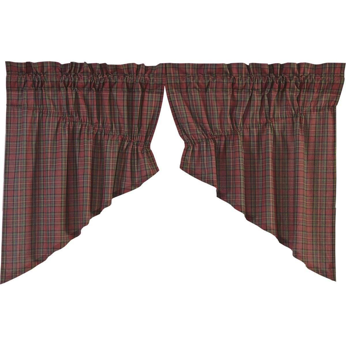 Tartan Red Plaid Prairie Swag Curtain Set of 2 36x36x18 VHC Brands - The Fox Decor
