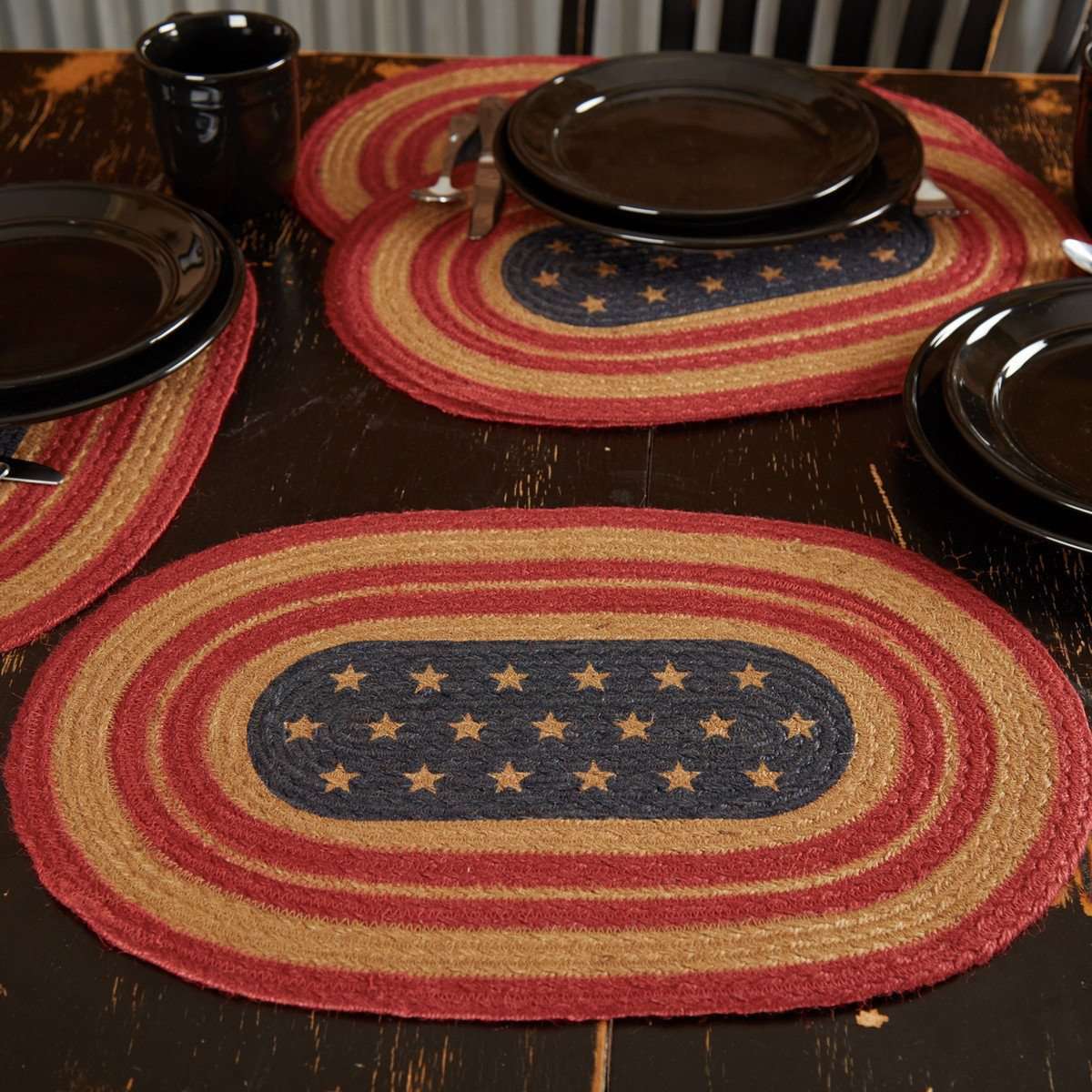 Liberty Stars Flag Jute Braided Placemat Set of 6 VHC Brands - The Fox Decor
