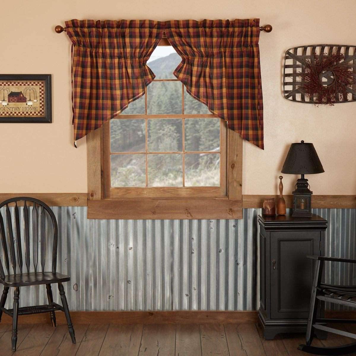 Heritage Farms Primitive Check Prairie Swag Curtain Set of 2 36x36x18 VHC Brands