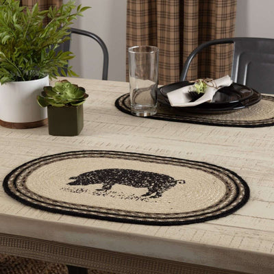Sawyer Mill Charcoal Pig Jute Braided Placemat Set of 6