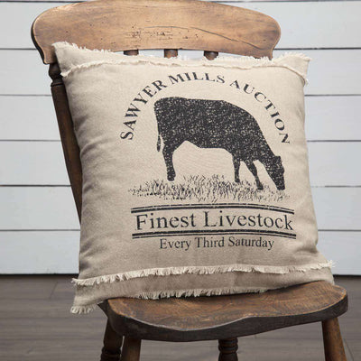Sawyer Mill Charcoal Cow Pillow 18