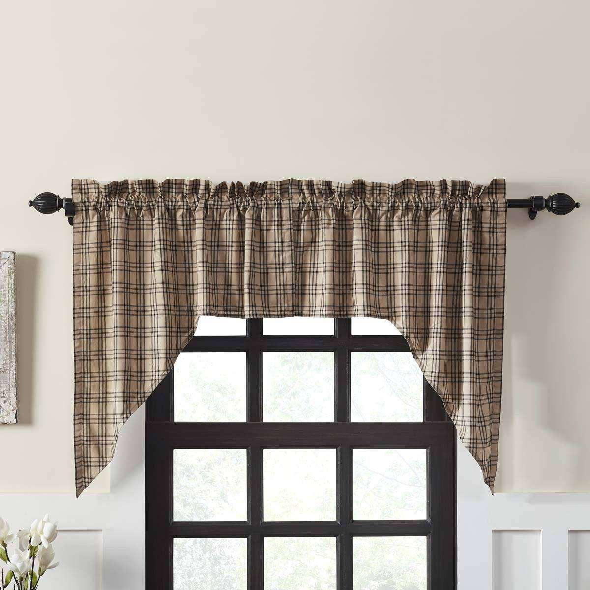 Sawyer Mill Charcoal Plaid Swag Curtain Set 36" x 36" VHC Brands - The Fox Decor