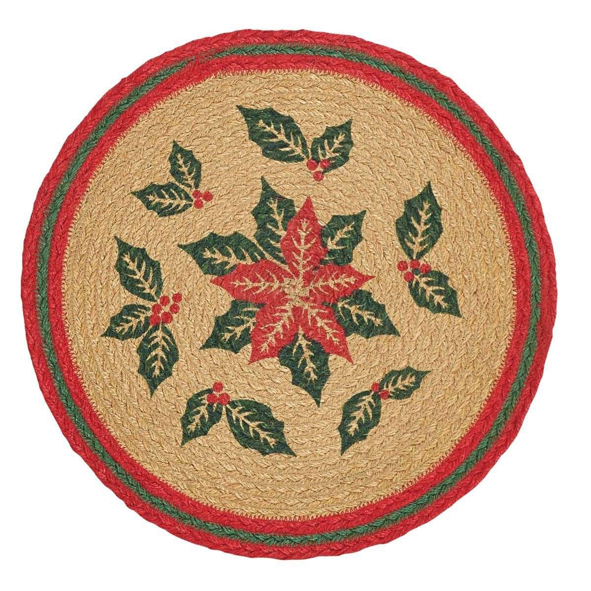 Poinsettia Jute Braided Placemat Round Set of 6 VHC Brands - The Fox Decor