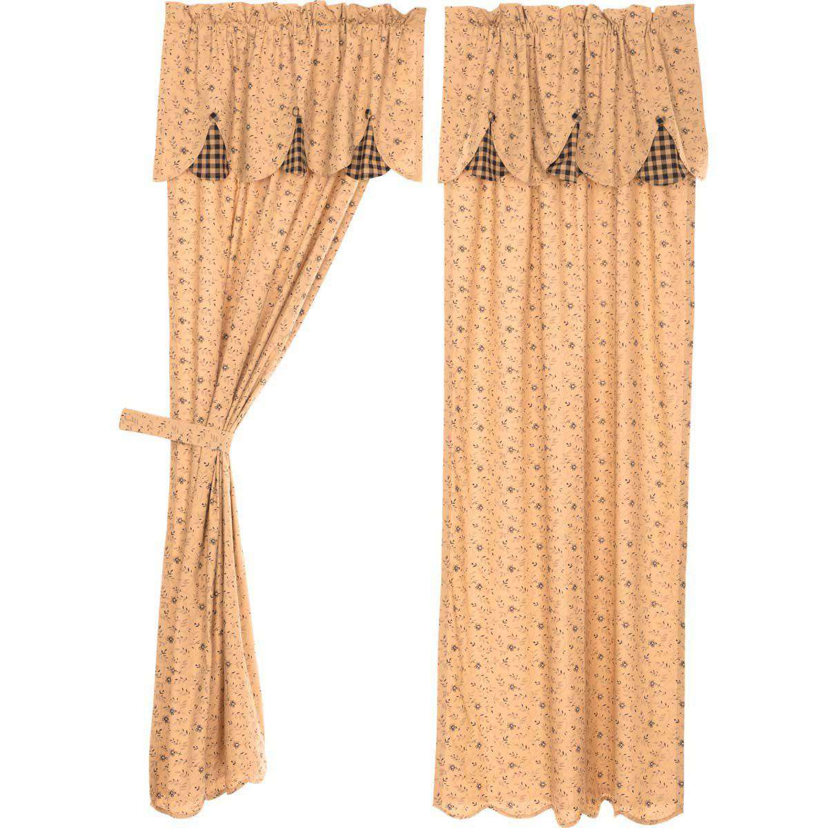 Maisie Panel Curtain with Attached Scalloped Layered Valance Country Style Curtain Set of 2 84"x40" - The Fox Decor